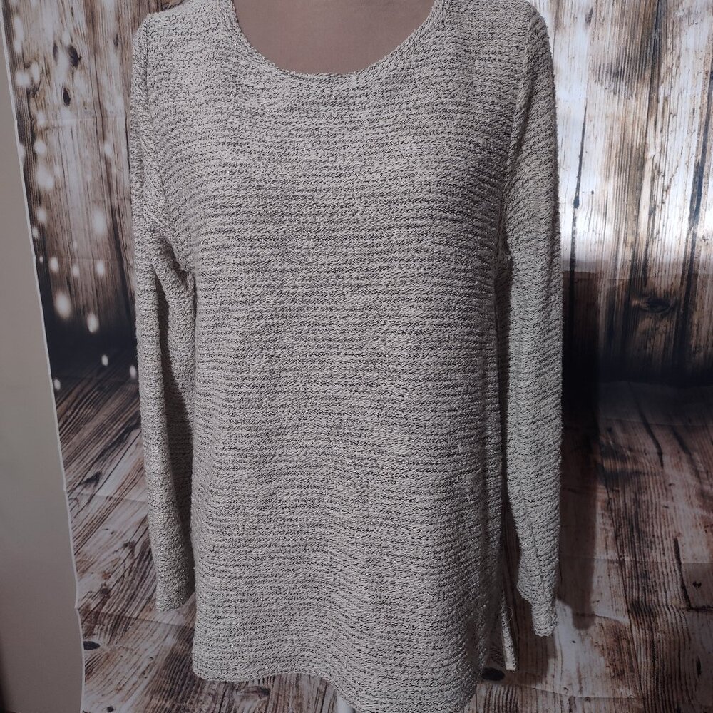 Per Se Ribbed Long Sleeve Oatmeal Sweater Tunic